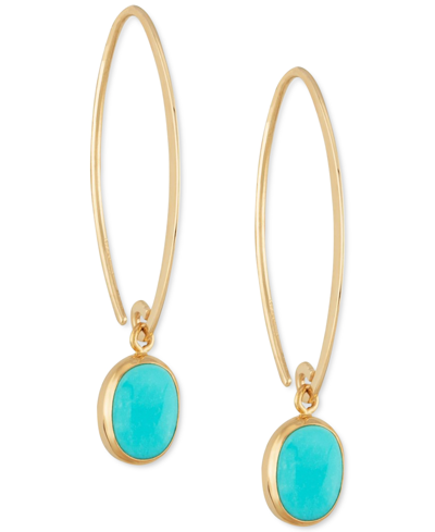 Macy's Genuine Sleeping Beauty Turquoise Threader Earrings In 14k Yellow Gold