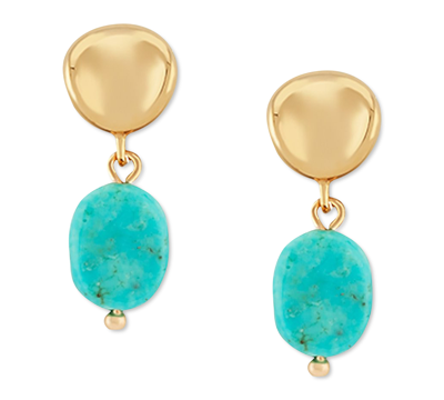 Macy's Turquoise & Nugget Sculptural Drop Earrings In 14k Gold