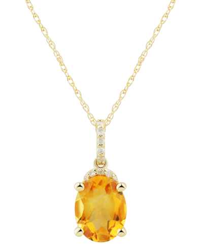 Macy's Citrine (1-5/8 Ct. T.w.) & Diamond (1/20 Ct. T.w.) Oval 18" Pendant Necklace In 14k Gold