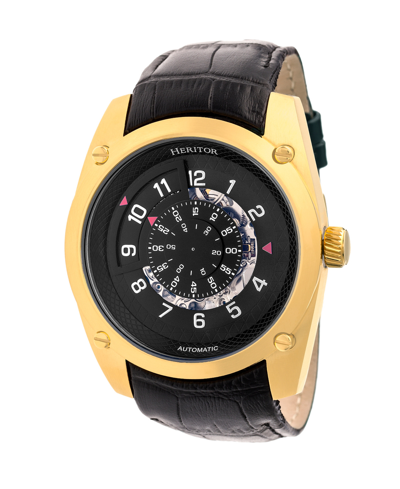 Heritor Automatic Daniels Gold & Black Leather Watches 43mm