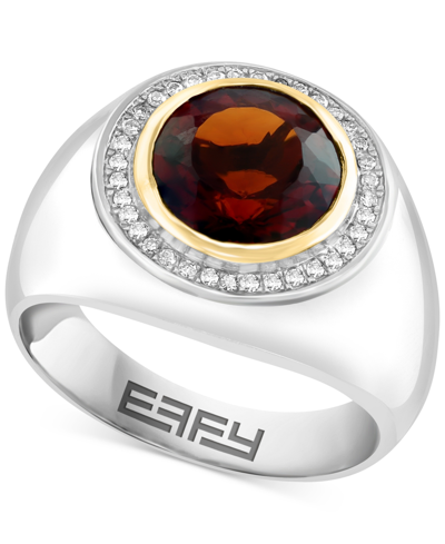 Effy Collection Effy Men's Madeira Citrine (3-1/2 Ct. T.w.) & Diamond (1/8 Ct. T.w.) Ring In Sterling Silver & 14k G