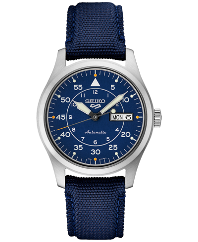 Seiko Men's Automatic 5 Sports Blue Nylon Strap Watch 39mm