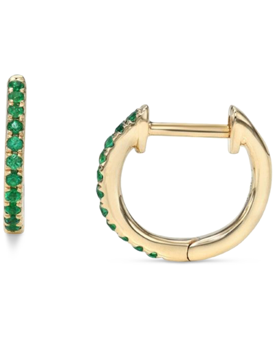 Zoe Lev Emerald Extra Small Huggie Hoop Earrings (1/10 Ct. T.w.) In 14k Gold, 0.47"