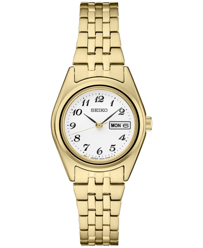 Seiko Women's Analog Essentials Gold-tone Stainless Steel Bracelet Watch 25mm In White