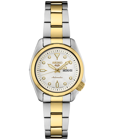 Seiko Women's Automatic 5 Sports Two-tone Stainless Steel Bracelet Watch 28mm In White