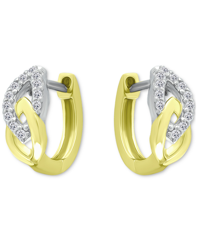 Giani Bernini Cubic Zirconia Link Small Huggie Hoop Earrings, 0.55", Created For Macy's In Twotone