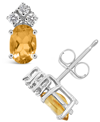 Macy's Citrine And Diamond Stud Earrings (7/8 Ct.t.w And 1/8 Ct.t.w) 14k White Gold In White Gold