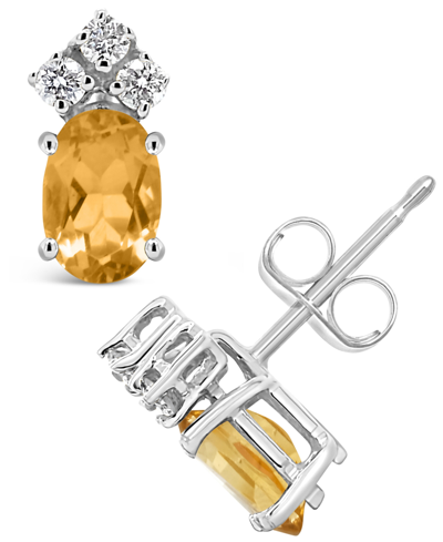Macy's Citrine And Diamond Stud Earrings (7/8 Ct.t.w And 1/8 Ct.t.w) 14k White Gold