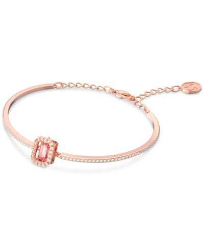 Swarovski Rose Gold-tone Crystal Octagon Halo Bangle Bracelet In Pink