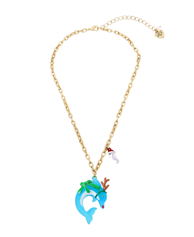 Betsey Johnson Rudolf Dolphin Pendant Necklace In Blue