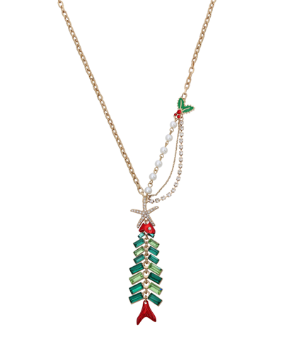 Betsey Johnson Fish Pendant Long Necklace In Green