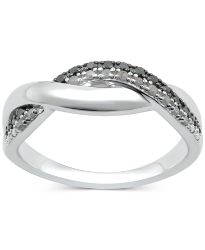 Macy's Black Diamond (1/10 Ct. T.w.) & White Diamond (1/0 Ct. T.w.) Twist Ring In Sterling Silver
