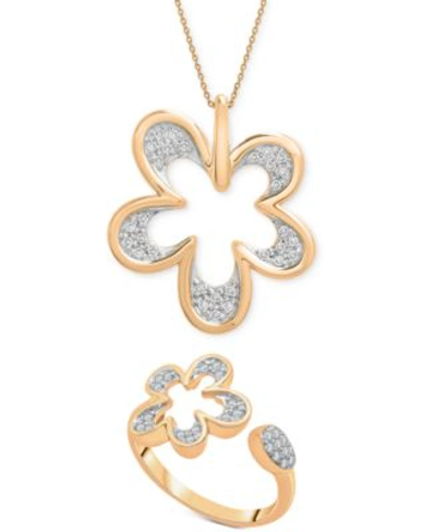 Wrapped Diamond Flower Pendant Necklace Cuff Ring Collection In 14k Gold Created For Macys In Yellow Gold