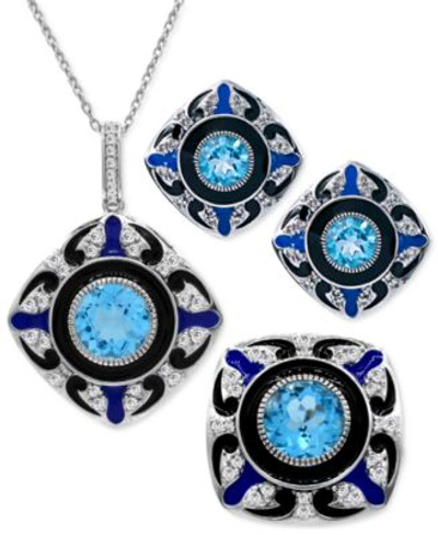 Macy's Swiss Blue White Topaz Enamel Jewelry Collection In Sterling Silver In Blue Topaz