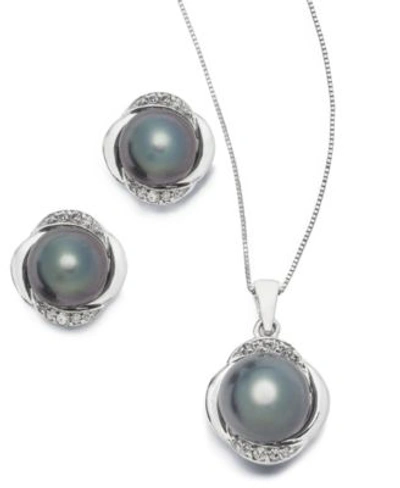 Macy's Black Cultured Tahitian Pearl Diamond Jewelry Collection In 14k White Gold