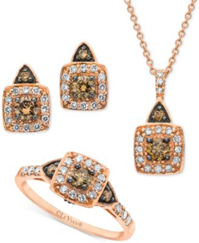 Le Vian Chocolate By Petite  Chocolate Diamond Vanilla Diamond Square Halo Jewelry Collection In 14k  In Yellow Gold