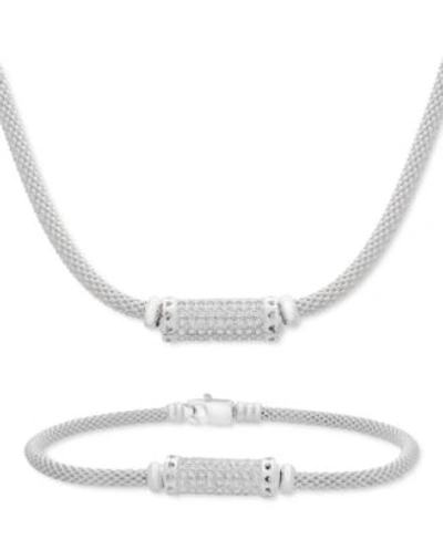 Macy's Cubic Zirconia Mesh Popcorn Statement Necklace Bracelet Collection In Sterling Silver