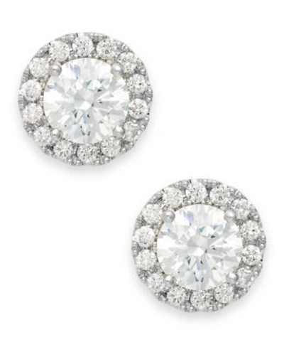 Macy's Diamond Round Halo Stud Earrings In 14k White Gold 1 3 1 Ct. T.w.