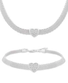 Macy's Cubic Zirconia Heart Mesh Link Necklace Bracelet Collection In Sterling Silver In Cubic Zirconia
