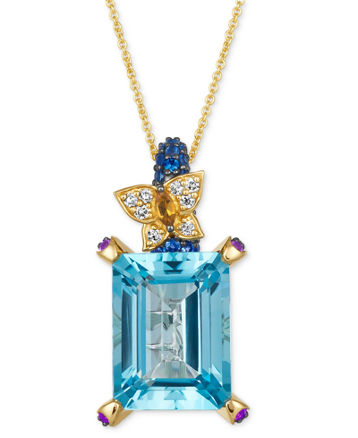 Le Vian Crazy Collection Multi-gemstone (12-1/2 Ct. T.w.) & Diamond (1/10 Ct. T.w.) Butterfly 20" Adjustable In Blue