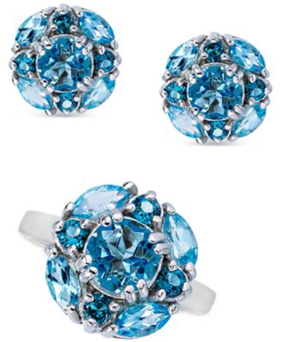 Macy's Multi Blue Topaz Cluster Jewelry Collection In Sterling Silver