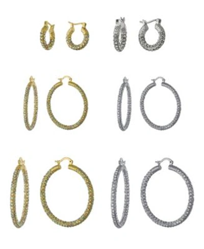 Macy's Crystal Click Top Hoop Earrings In Gold Or Silver Plate In 15mm To 50mm