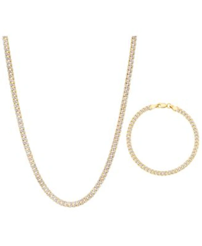 Macy's Double Sided Cuban Link Chain Bracelet Necklace Collection In 10k Two Tone Gold In Two-tone