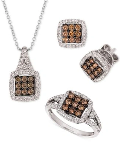 Le Vian Chocolate Diamond Nude Diamond Square Cluster Earrings Ring Pendant Necklace Collection In 14k White In Gold