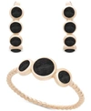 Macy's Onyx Or Dyed Green Jade Bezel Ring Earring Collection In 14k Gold Plated Sterling Silver In Onyx