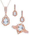 Macy's 3 Pc. Set Aquamarine 1 5 8 Ct. T.w. Diamond 3 10 Ct. T.w. Ring Pendant Necklace Stud Earrings In 14k In Aquamarine