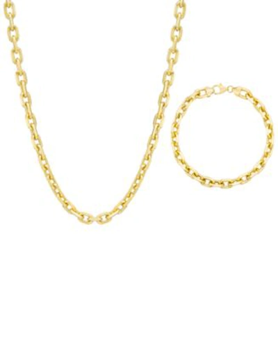 Macy's Mens Rolo Link Chain Necklace Bracelet Collection In 14k Gold Over Sterling Silver In Gold Over Silver