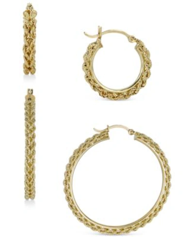Macy's Heart Rope Chain Hoop Earring Collection In 14k Gold In Yellow Gold