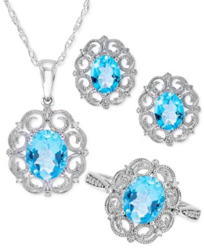 Macy's Blue Topaz Diamond Milgrain Filigree Jewelry Collection In Sterling Silver
