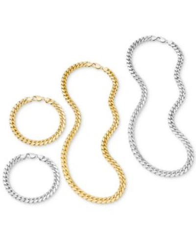 Macy's Mens Solid Cuban Link Chain Necklaces Bracelets Collection 9mm In 14k Gold Plated Sterling Silver St In Gold Over Silver