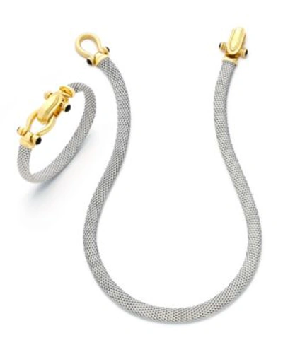 Italian Gold Horseshoe Necklace Bangle Set In 14k Gold Over Sterling Silver In Two-tone