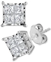 Trumiracle Diamond Princess Cluster Stud Earrings In 14k Gold In White Gold
