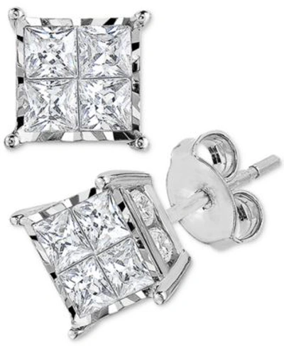 Trumiracle Diamond Princess Cluster Stud Earrings In 14k Gold