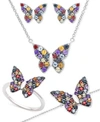 MACY'S MULTI GEMSTONE BUTTERFLY STATEMENT RING EARRINGS NECKLACE BRACELET JEWELRY COLLECTION IN STERLING SI