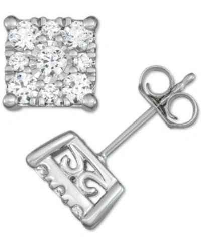 Macy's Diamond Square Cluster 1 3 Or 1 Ct. T.w. Stud Earrings In 14k Gold In White Gold