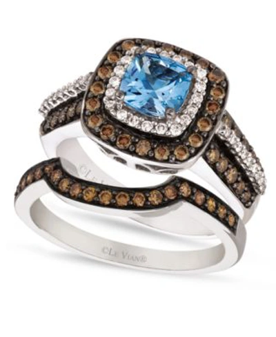 Le Vian Chocolate White Diamond Aquamarine Stackable Rings In 14k White Gold