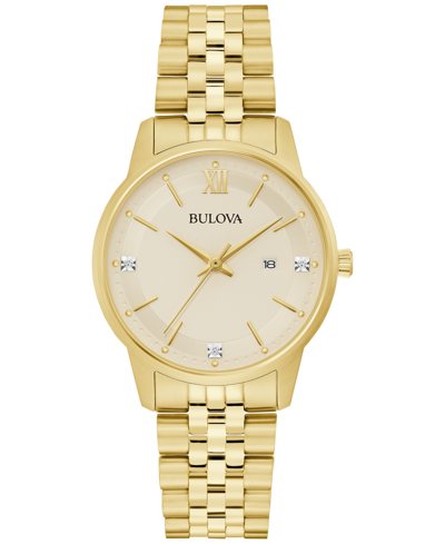 Bulova Women's Classic Diamond Accent Gold-tone Stainless Steel Bracelet Watch 32mm Women's Shoes