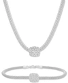 Macy's Cubic Zirconia Square Charm Mesh Link Pendant Necklace Matching Bracelet Collection In Sterling Silv In Cubic Zirconia