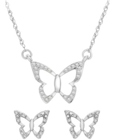 Wrapped Diamond Butterfly Pendant Necklace Earrings Jewelry Collection In 14k White Gold Created For Macys