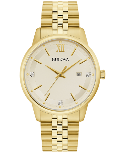 Bulova Men's Classic Diamond Accent Gold-tone Stainless Steel Bracelet Watch 41mm Women's Shoes