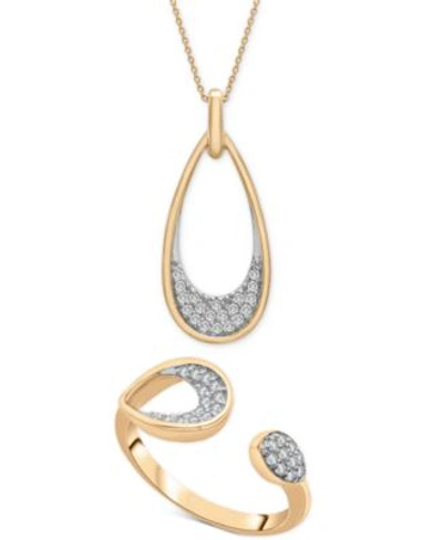Wrapped Diamond Pave Pendant Necklace Cuff Ring Collection In 14k Gold Created For Macys In Yellow Gold
