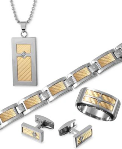 Macy's Mens Inlay Jewelry In 18k Gold Stainless Steel