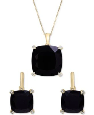 Macy's Onyx Diamond Accent Necklace Earrings Collection In 14k Gold Plated Sterling Silver Sterling Silver In Gold Over Silver