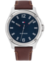 TOMMY HILFIGER MEN'S BROWN LEATHER STRAP WATCH 44MM