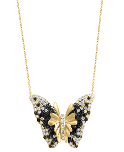 Effy Collection Effy Black Diamond (1-1/5 Ct. T.w.) & White Diamond (1-1/2 Ct. T.w.) Butterfly 18" Pendant Necklace In Yellow Gold