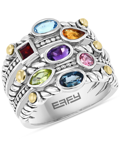 Effy Collection Effy Multi-gemstone (1-1/3 Ct. T.w.) Multi-row Ring In Sterling Silver In Multi Gemstones